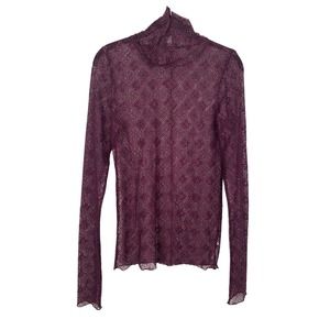 Intimately FREE PEOPLE Turtleneck Lace Top Womens Sz L LARGE Wine Maroon Purple